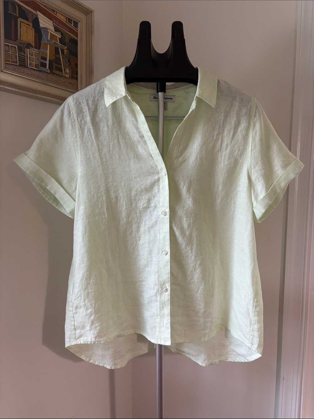 Tommy Bahama Two Palms Pale Green Linen Button-Front Shirt M Classic Coastal